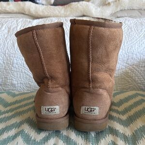 UGG Classic Chestnut Brown Suede Boots with Shearling Trim